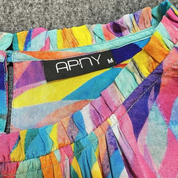 APNY Multi Color Abstract Artsy Wave Blouse | Maximalist Bold Bright Size MEDIUM - Picture 5 of 7